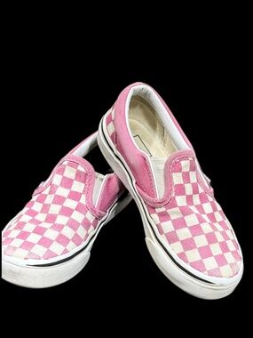 Vans Off The Wall Canvas Pink & White Checkerboard Slip-On Sneaker Shoes Size 12